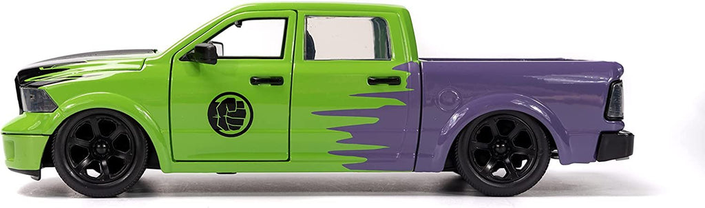 Marvel 1:24 Dodge Ram 1500 Die-Cast Car & 2.75" Incredible Hulk Figure, Toys for Kids and Adults