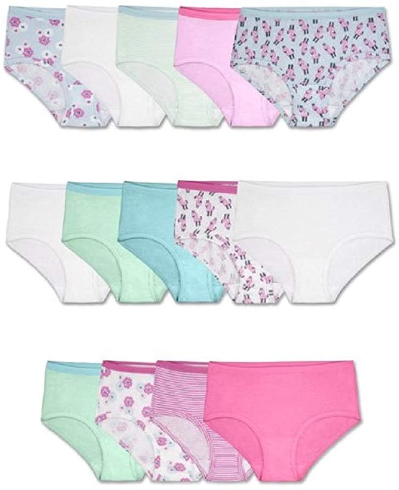 Fruit of the Loom Girls' Cotton Brief Underwear, 14 Pack - Basic Assorted, 12