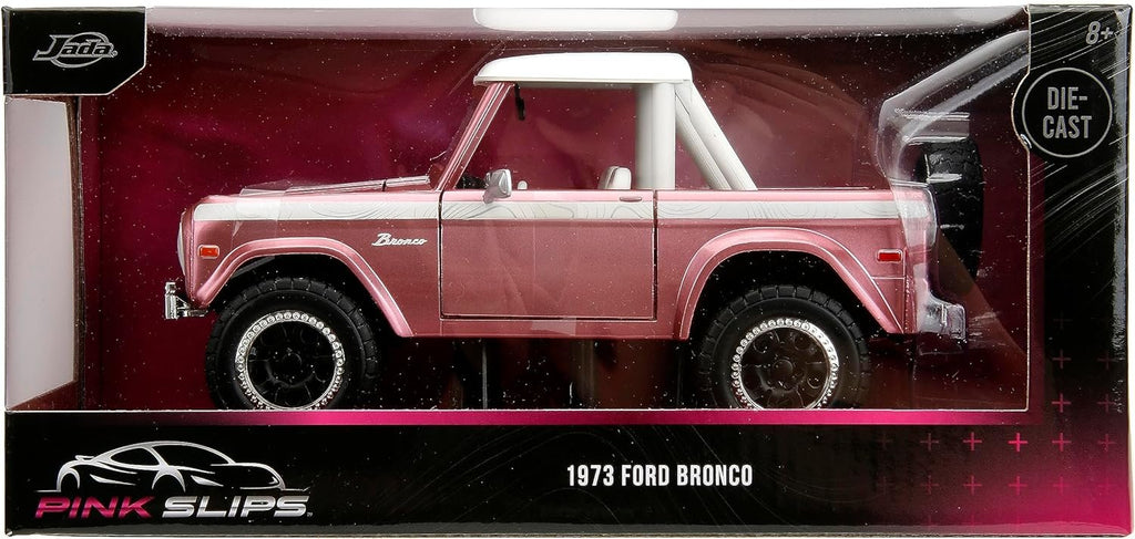 Pink Slips 1:24 1973 Ford Bronco Die-Cast Car, Toys for Kids and Adults(Metallic Pink)