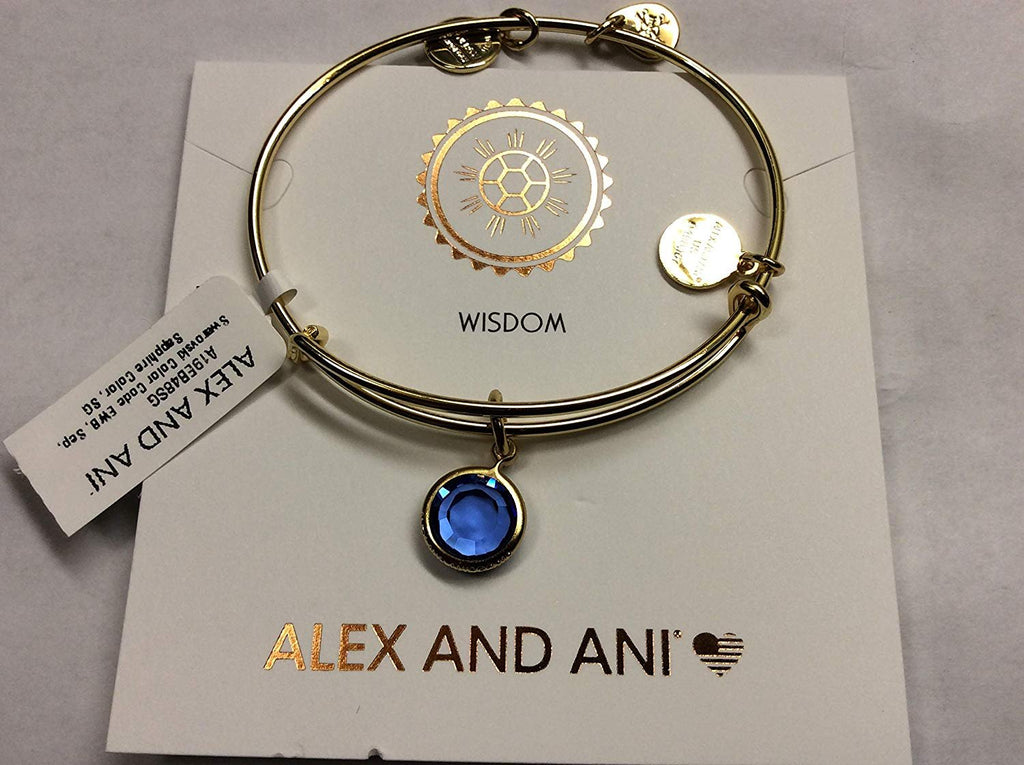 Alex and Ani September Color Code Sapphire Bangle Bracelet Shiny Gold NWTBC