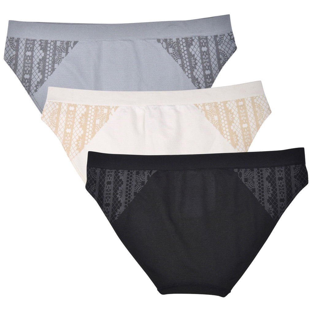 Elle Women's Seamless Bikini Panties Jacquard 3-Pack Polyester/Nylon/Spandex