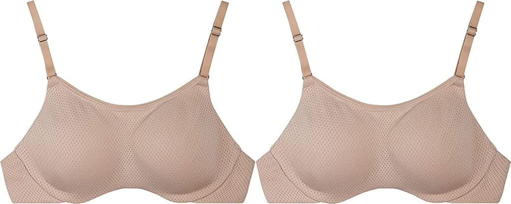 Fruit of the Loom Women's Breathable Cami Bra with Convertible Straps 2-Pack, Beige, 36DD