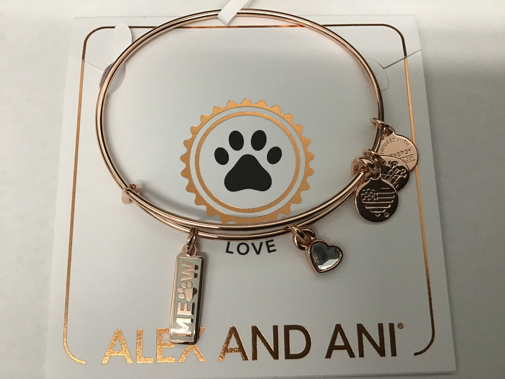 Alex and ANI Duo Charm Meow and Woof Bangle Bracelet Rose Gold/Meow One Size