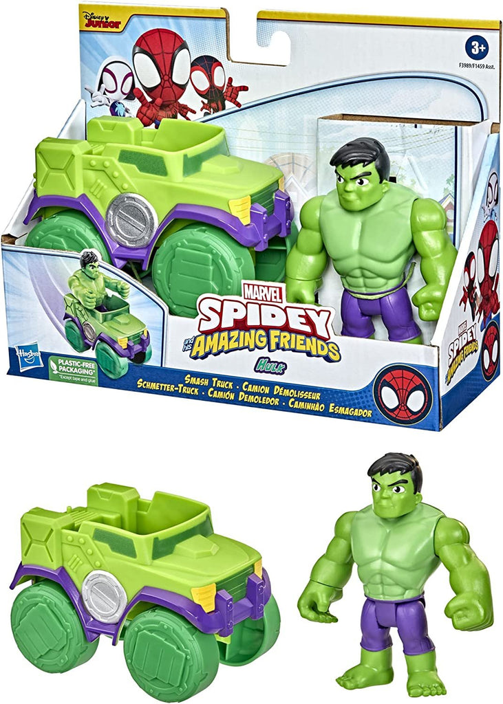 Hasbro Marvel Spidey and His Amazing Friends Hulk Action Figure and Smash Truck Vehicle, Pre-School Toy for Children Aged 3 and Up, Multicolor (F3989)