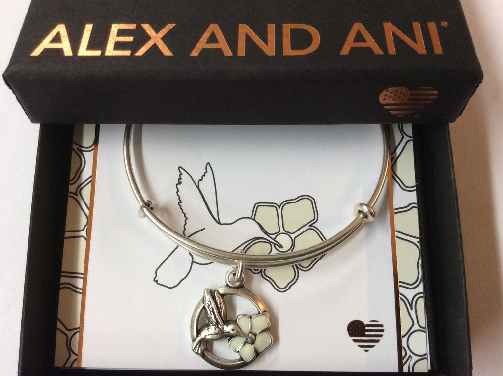 Alex and Ani Hummingbird Charm Bangle Bracelet - Rafaelian Silver Finish