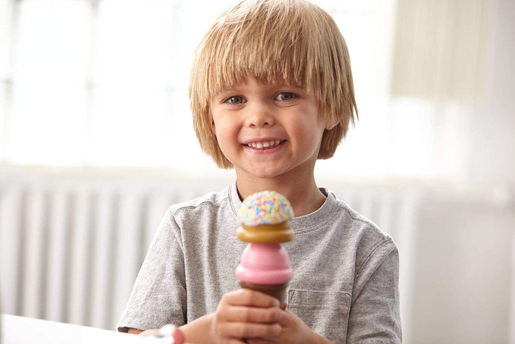 Melissa & Doug Wooden Scoop and Serve Ice Cream Counter (28 pcs) - Play Food and Accessories