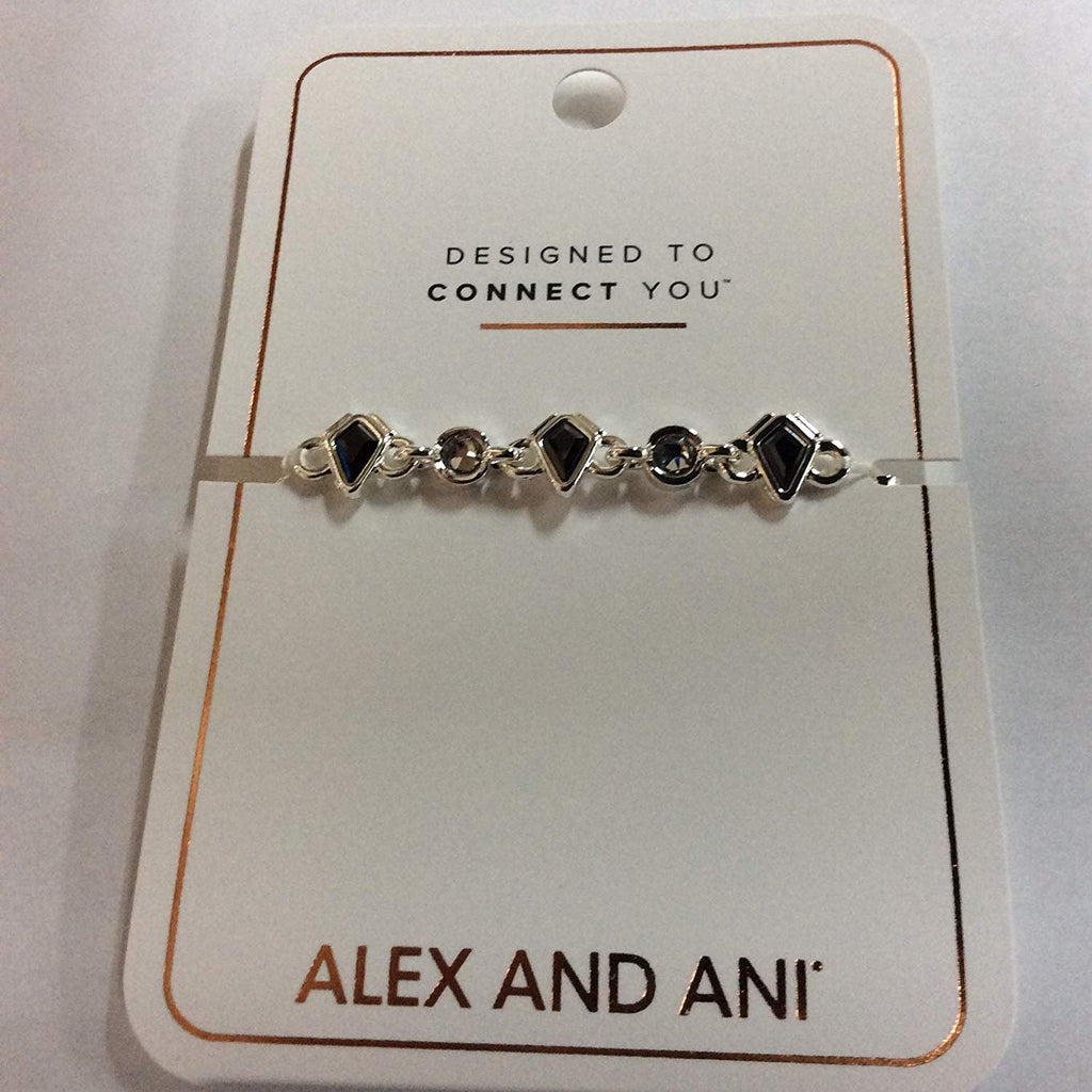Alex and Ani Crystal and Black Diamond Stretch Bracelet Shiny Silver