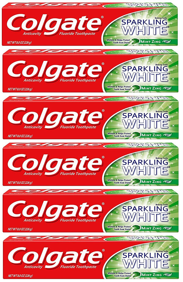 Colgate Sparkling White Whitening Toothpaste, Mint - 8 ounce (6 Pack ...