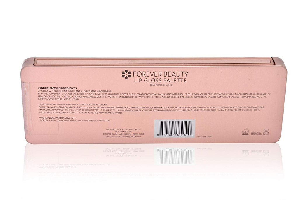 Forever Beauty Lip Gloss Palette - Perfect Pout Pinks, Purples, Reds, Oranges Premium Quality With Mirror and Brush