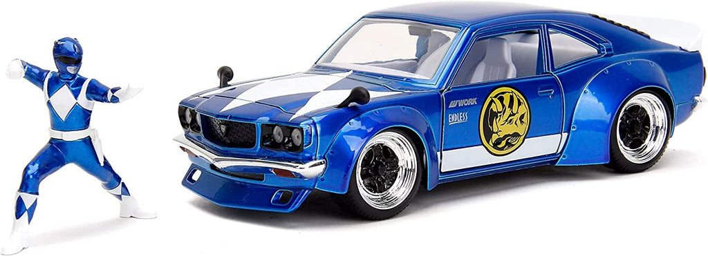 Power Ranges 1:24 1974 Mazda RX-3 Die-Cast Car & 2.75" Blue Ranger Figure, Toys for Kids and Adults