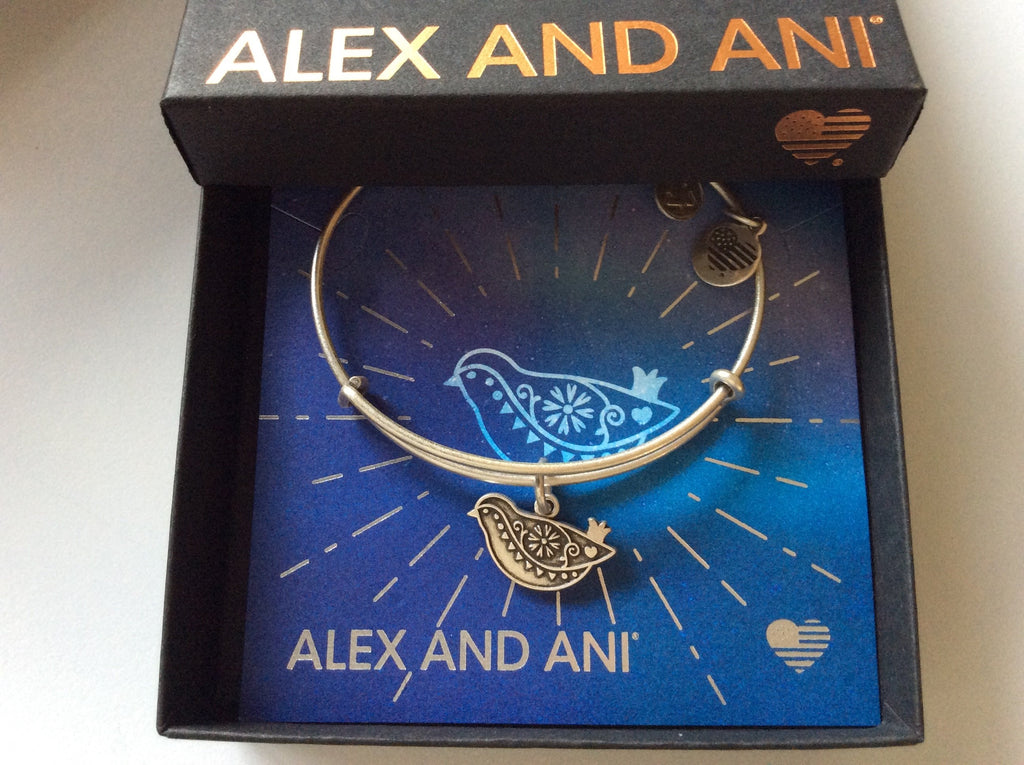 Alex and Ani Dove Bangle Bracelet Rafaelian Silver Tag Box Card