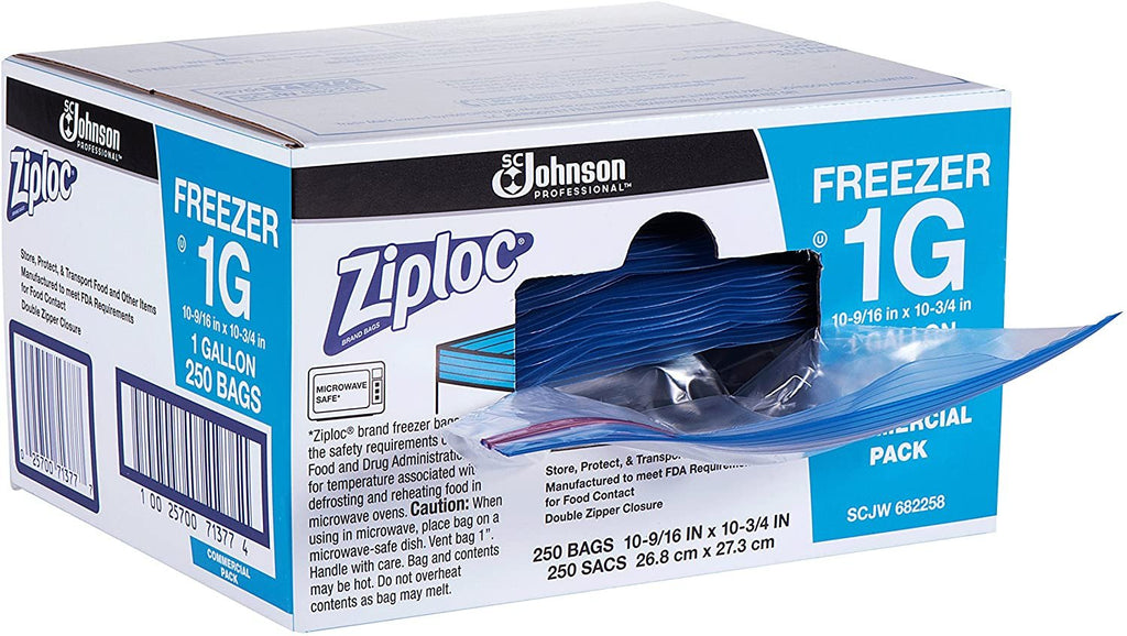 SC Johnson Professional Ziploc Freezer Bags, For Food Organization and Storage, Double Zipper, Gallon, 250 Count