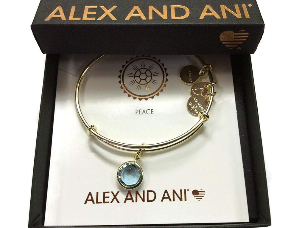 Alex and Ani March Color Code Aquamarine Bangle Bracelet Shiny Gold NWTBC
