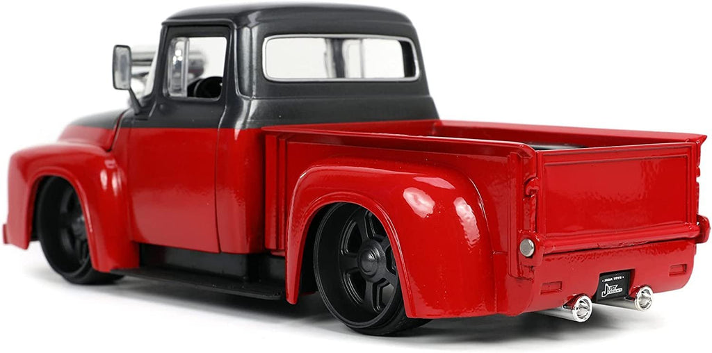 Jada Toys Just Trucks 1:24 1956 Ford F-100 Pickup Truck Red/Dark Gray with Tire Rack