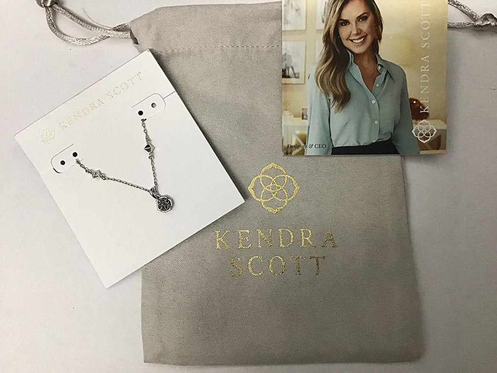 Kendra Scott Nola Short Pendant Necklace in Rhodium Platinum Drusy