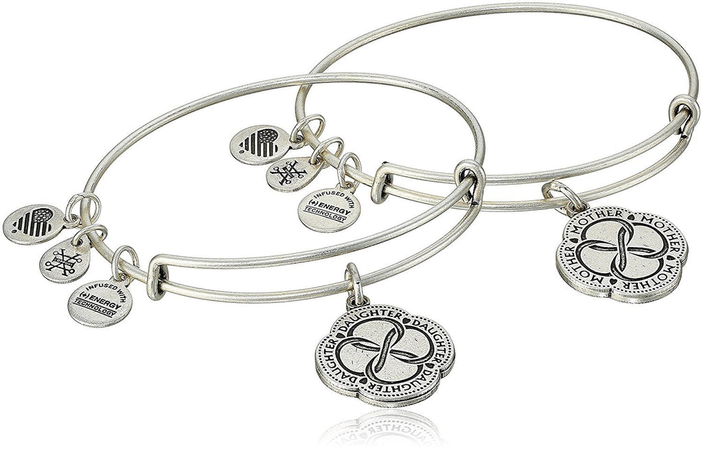 Alex and Ani Mom And Daughter Infinite Connection Set of Two Rafaelian Silver Bangle Bracelet