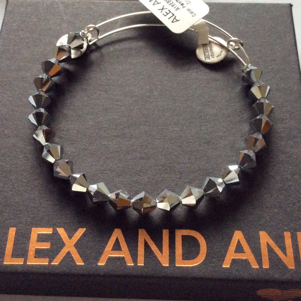 Alex and Ani Tinsel Bangle Bracelet Shiny Silver Tag Box Card
