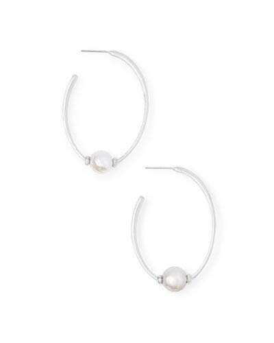 Kendra Scott Regina Silver Oval Hoop Earrings in Pearl