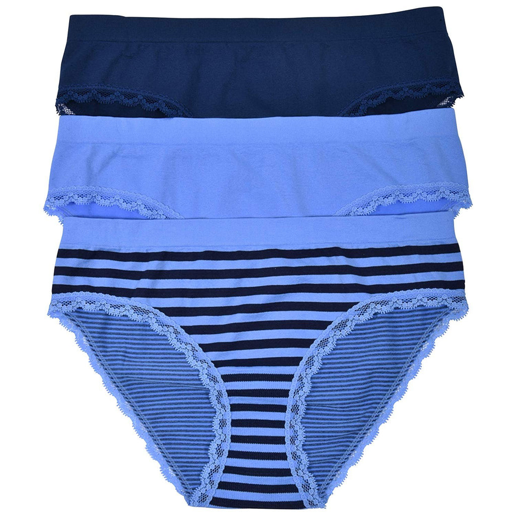 Elle Women's Seamless Bikinis Panties with Lace - 12-Pack Premium Quality Nylon/Spandex