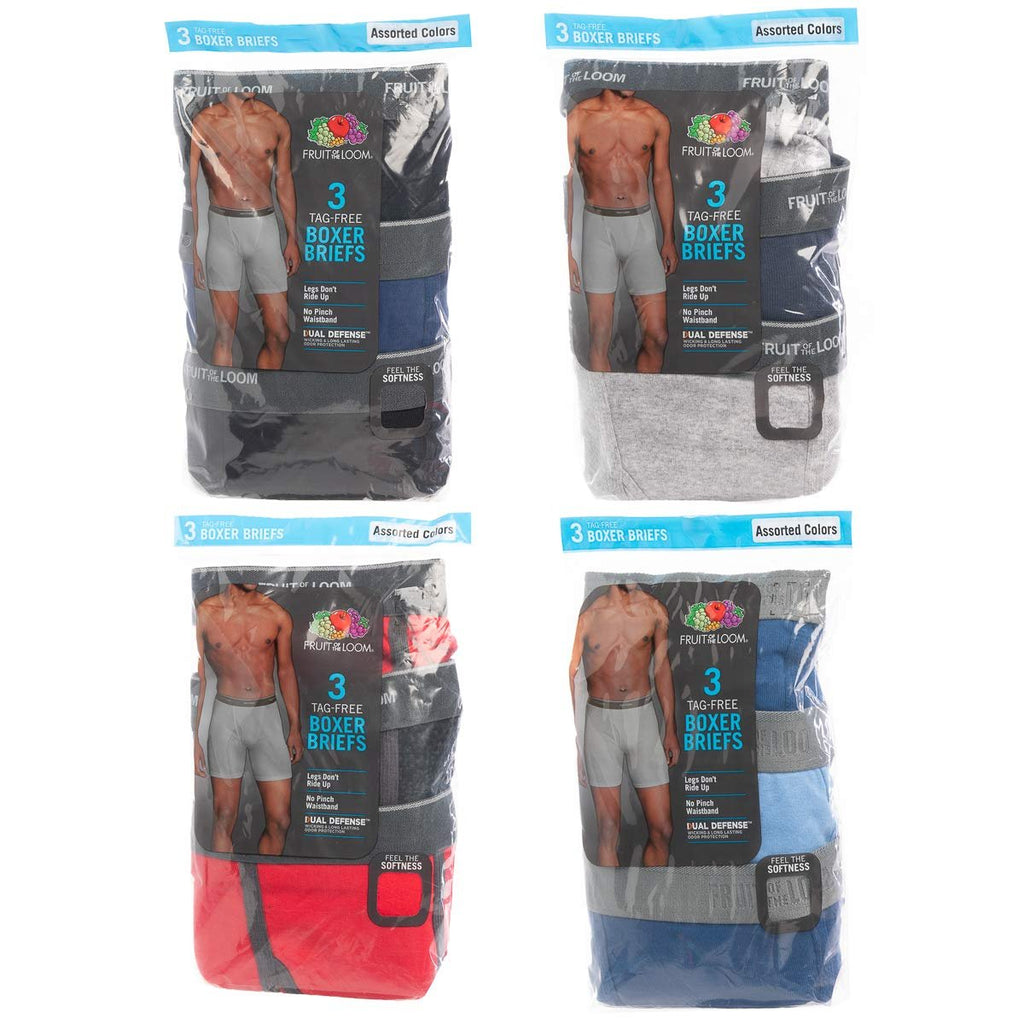 Fruit of the Loom 12-Pack Mens Boxer Briefs Underwear RANDOM COLORS