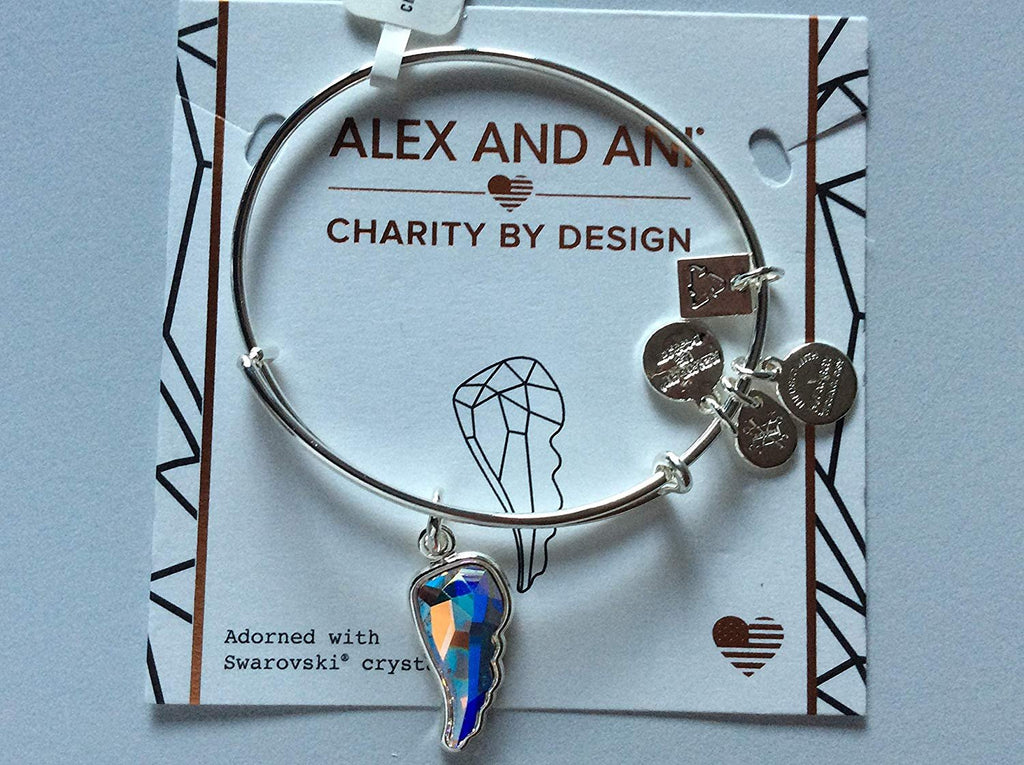 Alex and Ani Crystal Wing Bangle Bracelet Shiny Silver Tag Box Card