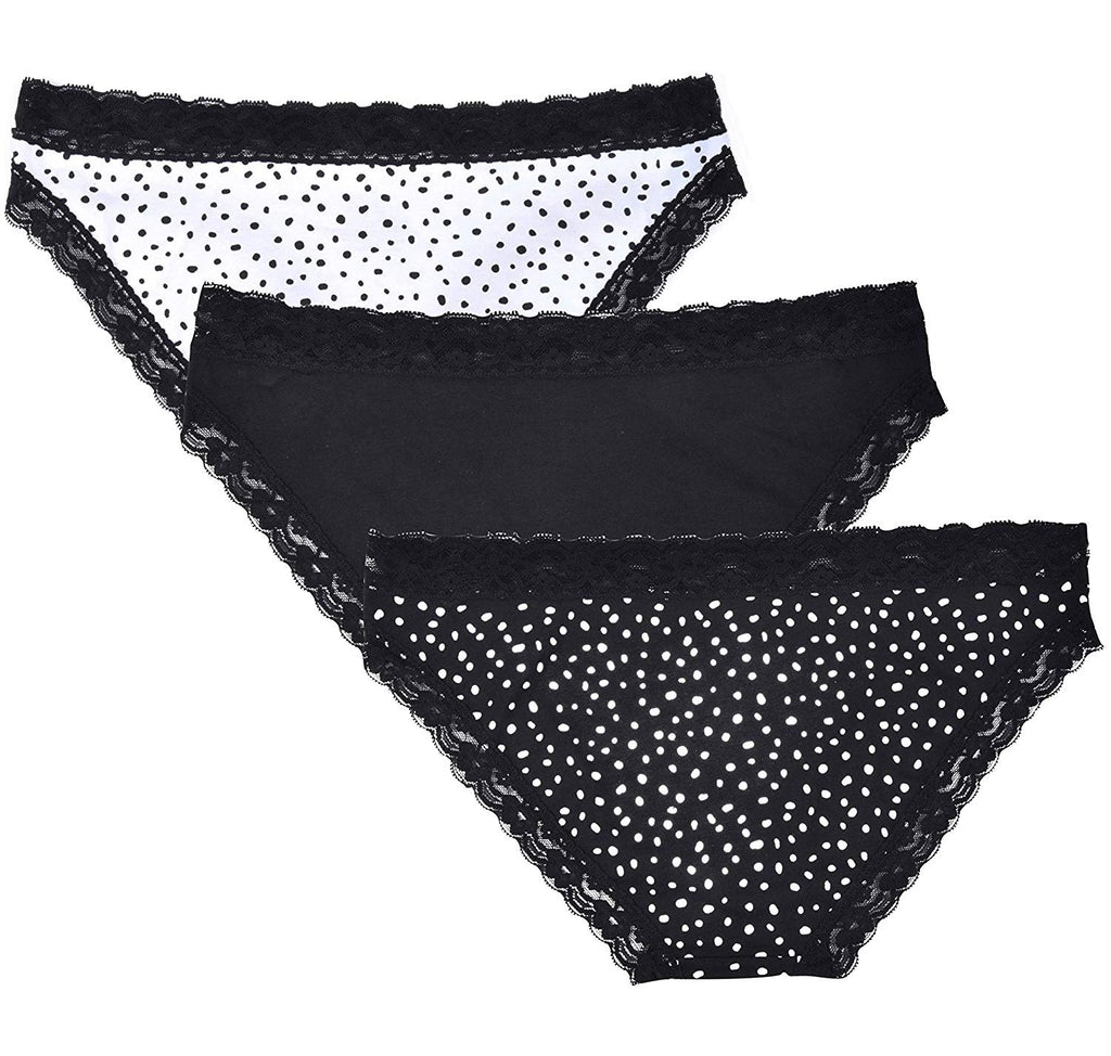 Donna L'oren Women's Bikini Panties Floral Lace Trim 3-Pack Sizes S-XL