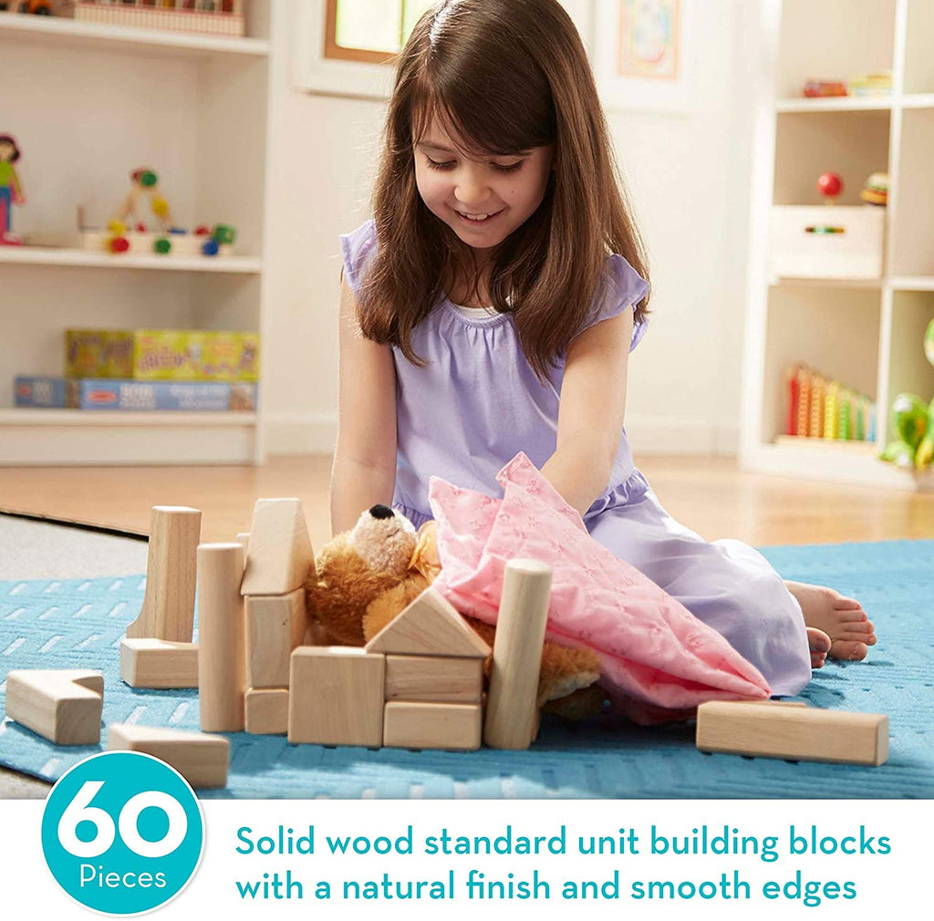 Melissa & Doug Standard Unit Solid-Wood Building Blocks With Wooden Storage Tray (60 pcs)