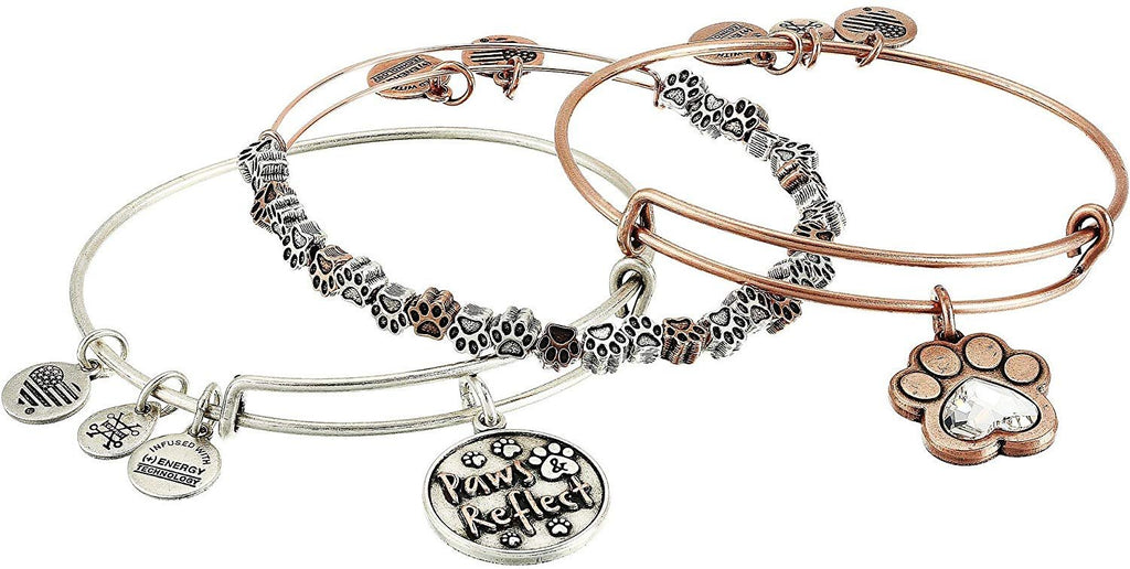 Alex and ANI Paws and Reflect Set of 3, Two-Tone Bangle Bracelet Rafaelian Rose Gold One Size