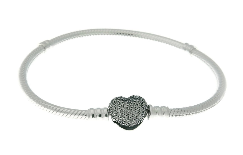 PANDORA 590727CZ-20 Sterling Silver Pave Heart Clasp Bracelet, 7.9"