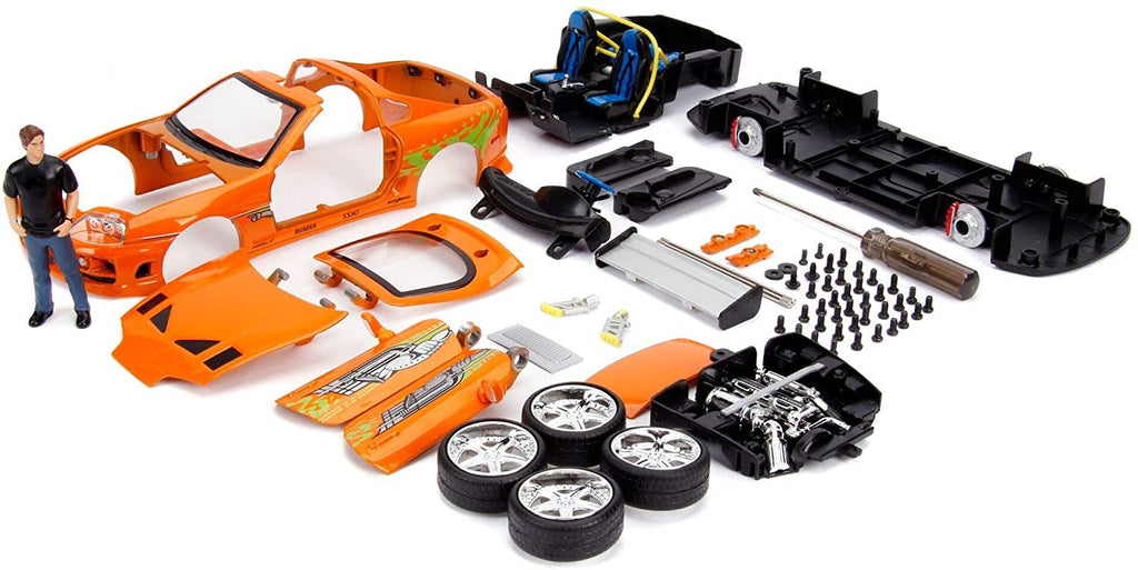 Jada Toys Fast & Furious Brian & Toyota Supra, 1:24 Scale Build n' Collect Die-Cast Model Kit with 2.75" Die-Cast Figure , Orange