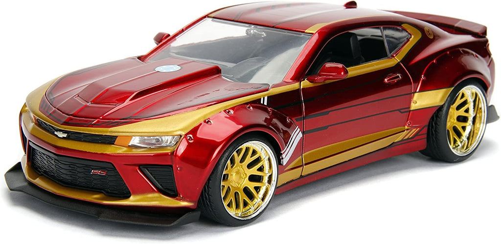 Jada Toys Marvel 1:24 2016 Chevy Camaro SS Die-cast Car with 2.75" Iron Man Figure, Toys for Kids and Adults, Red (99724)