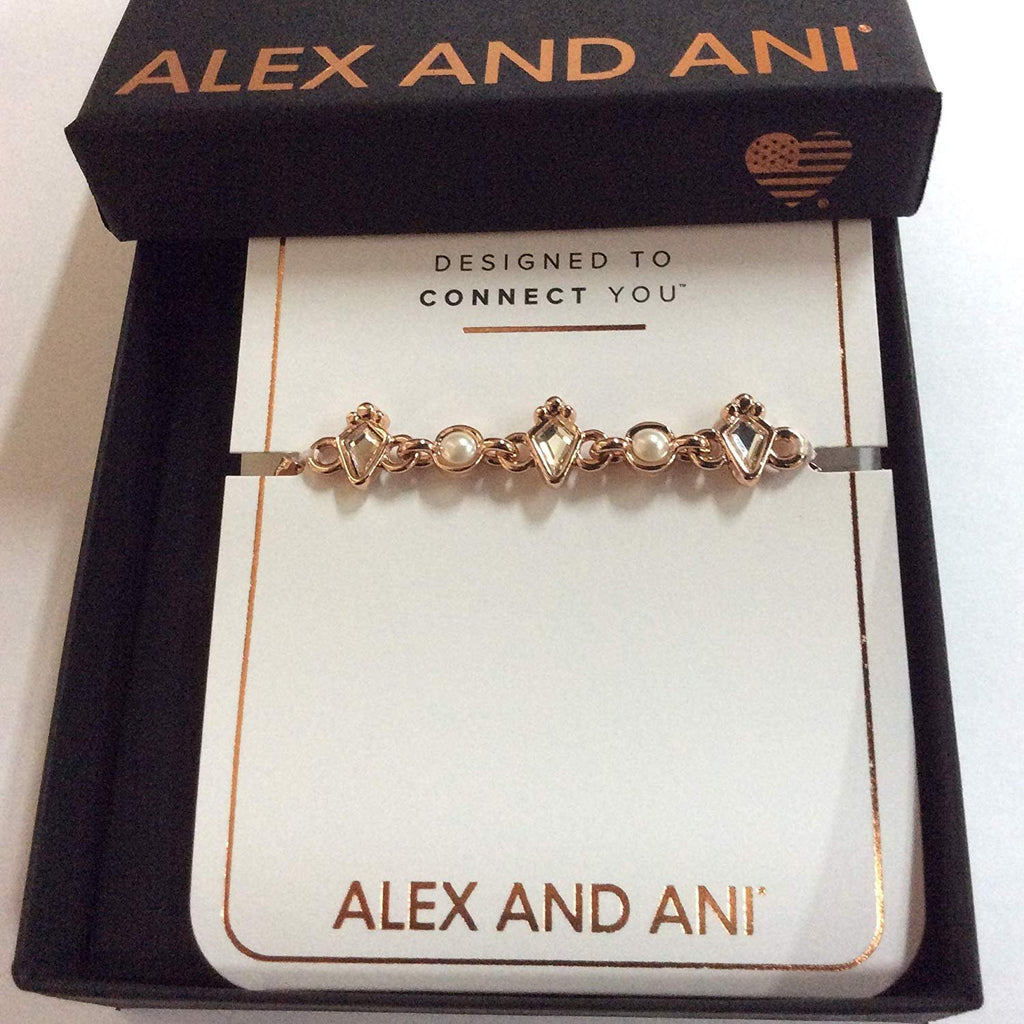 Alex and Ani Crystal and Pearl Stretch Bracelet Shiny Rose