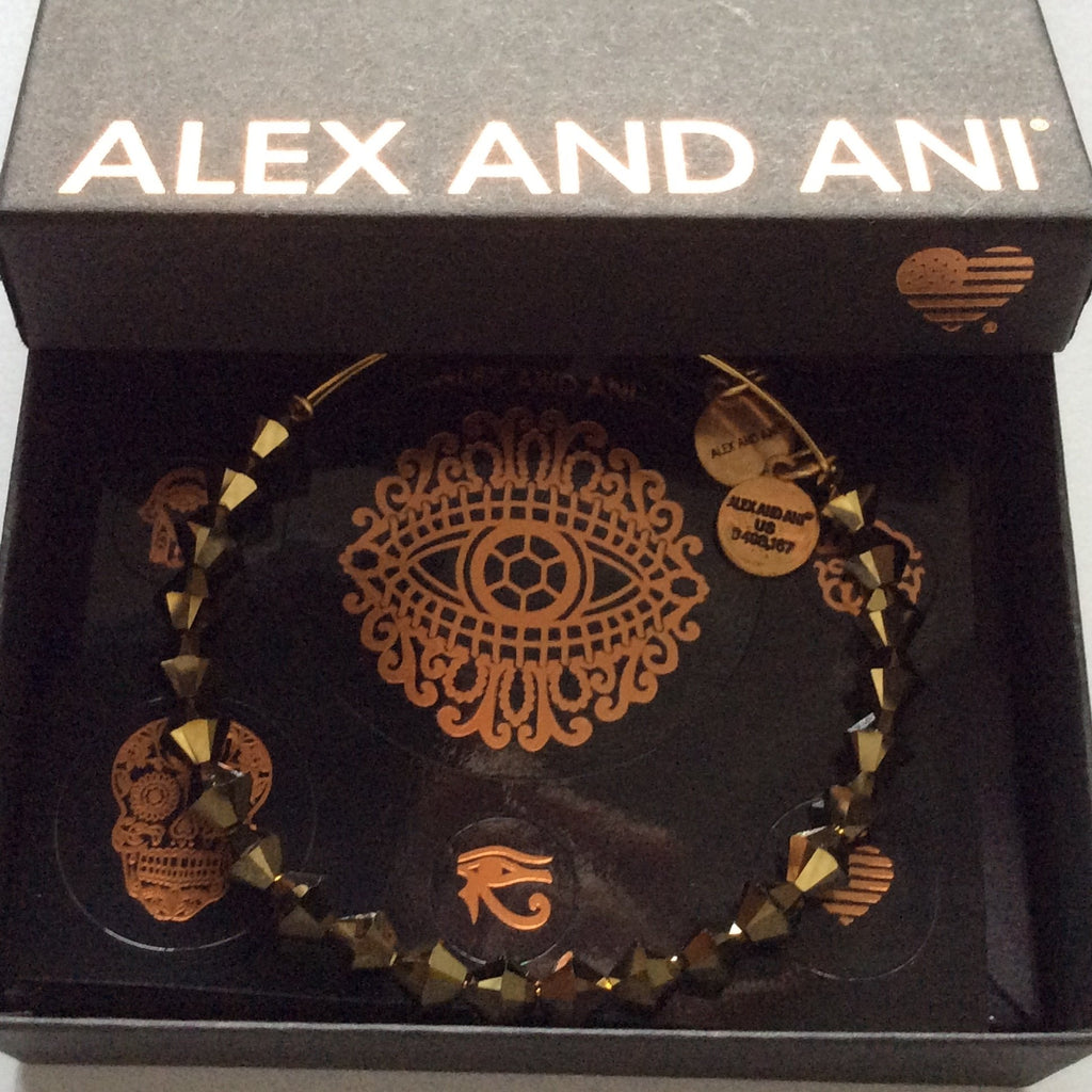 Alex and Ani Gold Foil Bangle Bracelet Shiny Gold Tag Box Card