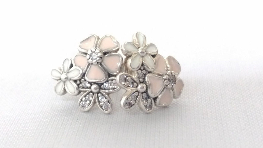 PANDORA POETIC BLOOMS Sterling Silver Earrings Mixed Enamels & CZ 290686ENMX