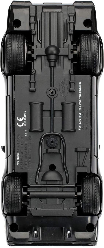 Jada Toys Fast & Furious 1:24 Dom's Plymouth GTX Die-cast Car, Toys for Kids and Adults, Black, Standard