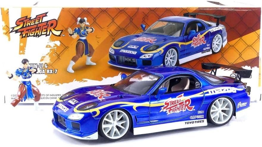 Street Fighter 1:24 1993 Mazda RX-7 Die-Cast Car & 2.75" Chun-Li Figure, Toys for Kids and Adults