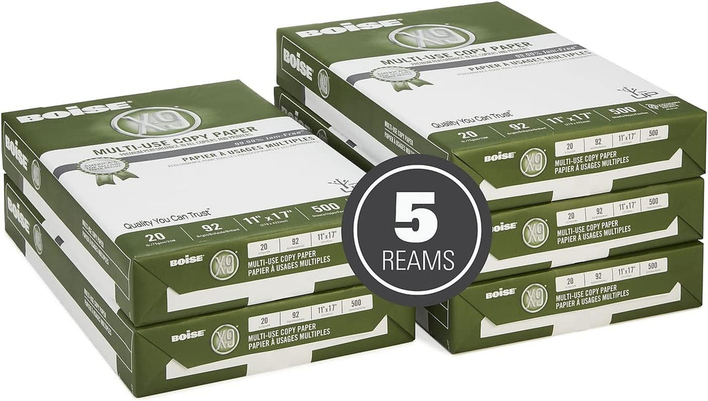 Boise OX9007 X-9 Multi-Use Copy Paper, 92 Bright, 20lb, 11 x 17, White, 2500 Sheets/Carton
