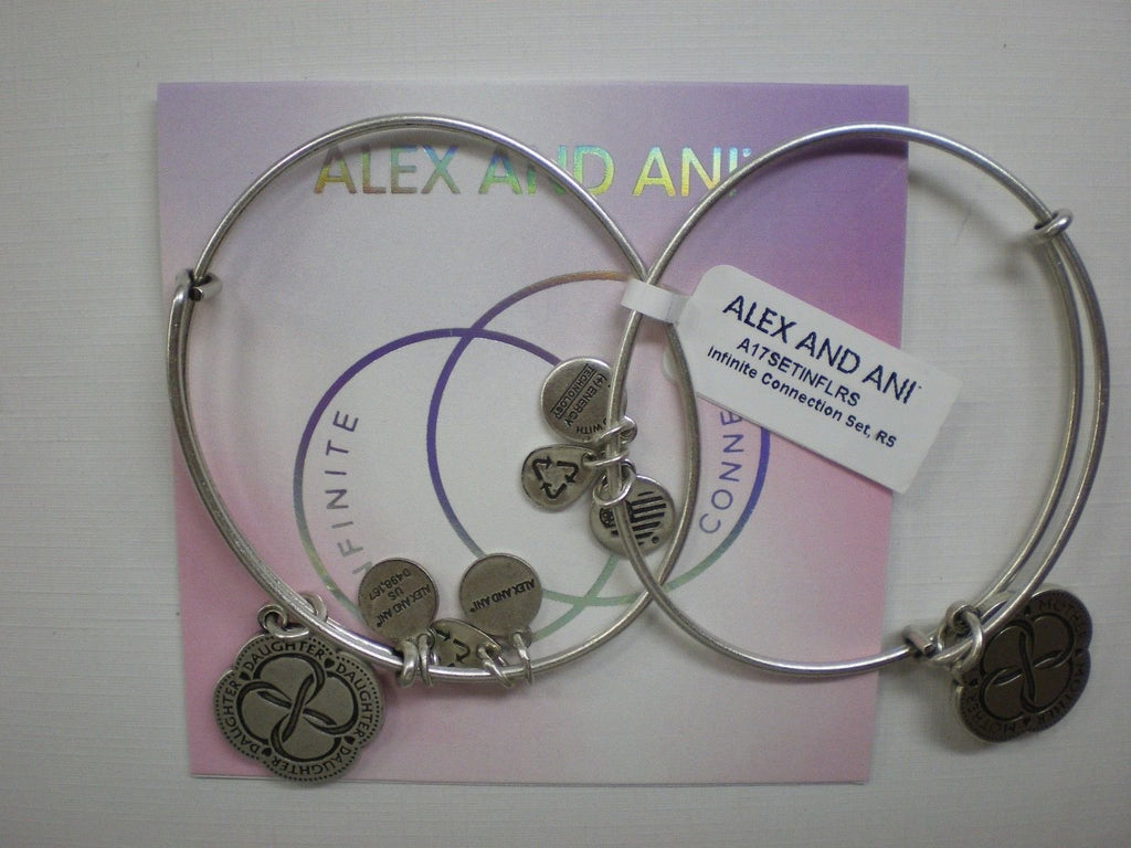 Alex and Ani Mom And Daughter Infinite Connection Set of Two Rafaelian Silver Bangle Bracelet