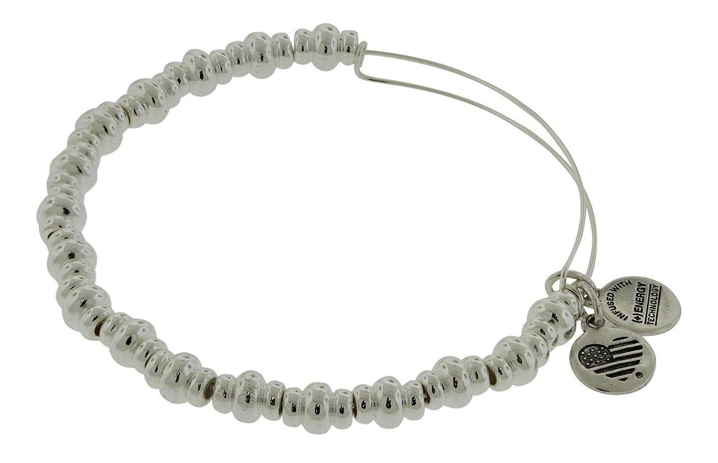 Alex and Ani Women's Nile Beaded Expandable Bangle Shiny Silver Bracelet