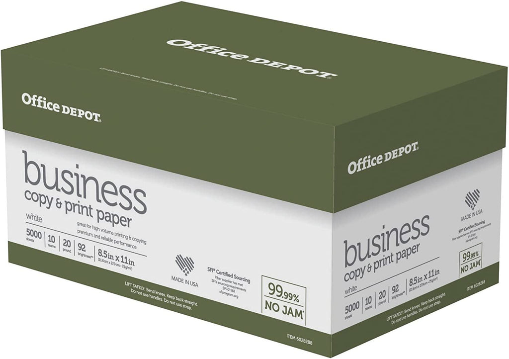 Office Depot® Brand Business Multi-Use Print & Copy Paper, Letter Size (8 1/2" x 11"), 92 (U.S.) Brightness, 20 Lb, Whit
