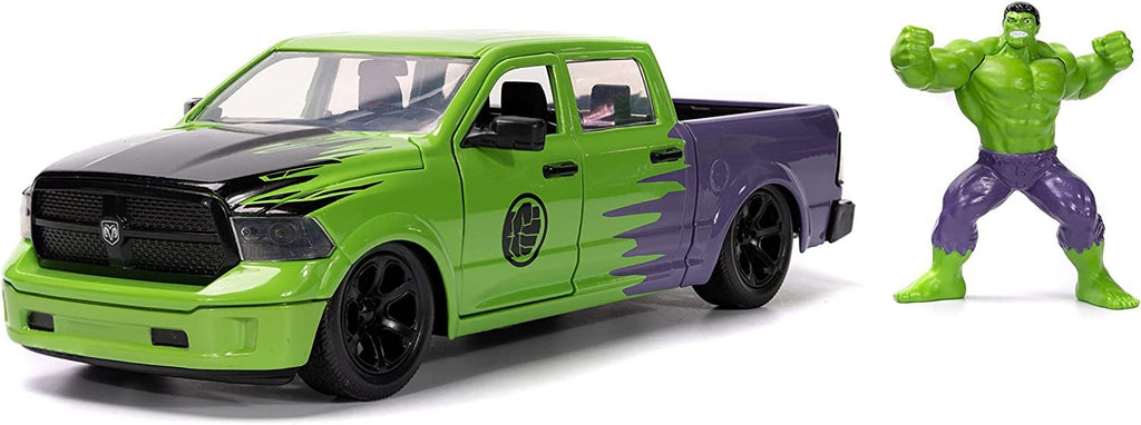 Marvel 1:24 Dodge Ram 1500 Die-Cast Car & 2.75" Incredible Hulk Figure, Toys for Kids and Adults