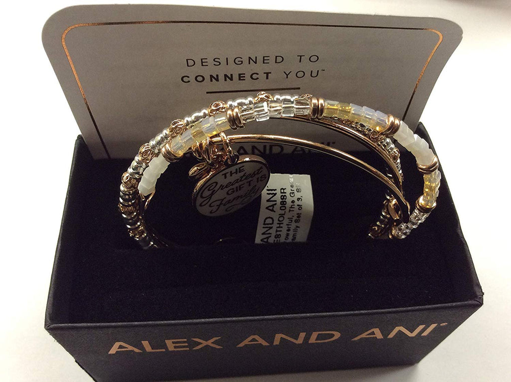 Alex and Ani Words are Powerful, The Greatest Gift is Family Set of 3 Bangle Bracelet Shiny Rose Gold One Size