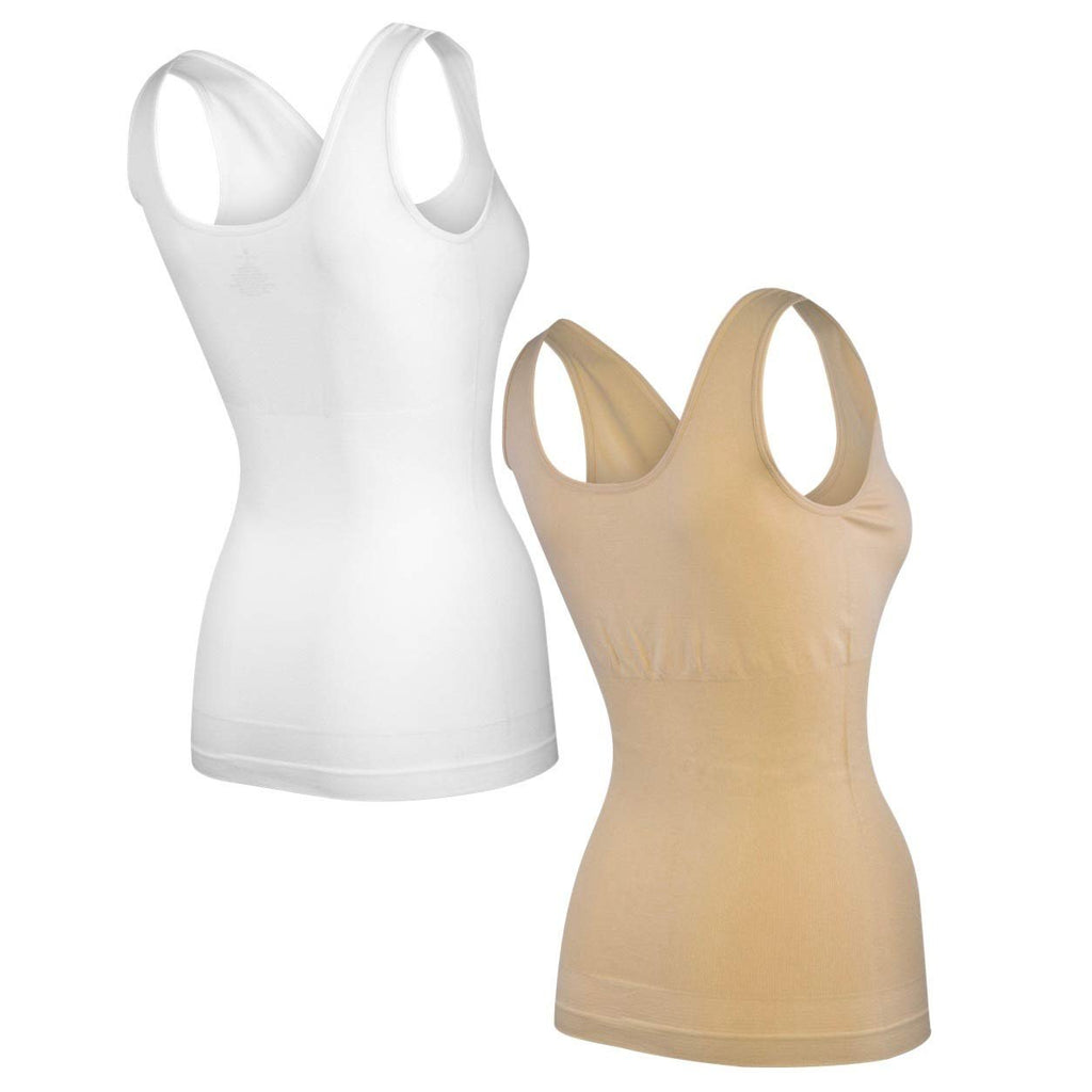 Elle Women's Body Shaping Camisoles 4-Pack Scoop Tank Tops Shapewear Tummy Control Seamless Plus