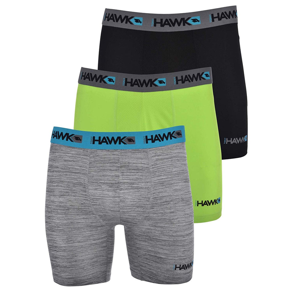 TONY HAWK Mens Performance Underwear - 3-Pack Stretch Performance Boxer Briefs Training Breathable Athletic Fit No Fly