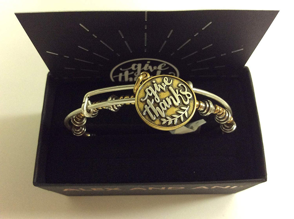 Alex and Ani Give Thanks Set of 2 Bangle Bracelet Rafaelian Silver Tag Box Card