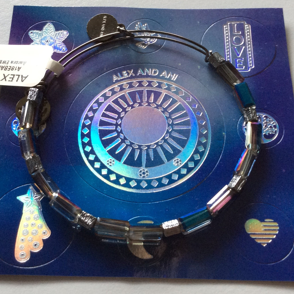 Alex and Ani Aurora Bangle Bracelet Metallic Blue Tag Box Card