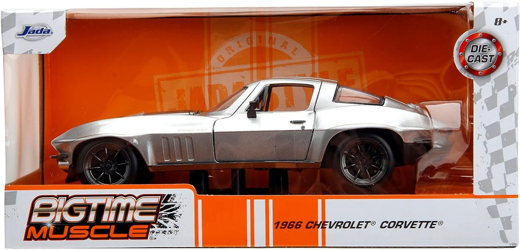 Big Time Muscle 1:24 1966 Chevrolet Corvette Stingray Die-Cast Car, Toys for Kids and Adults(Silver)