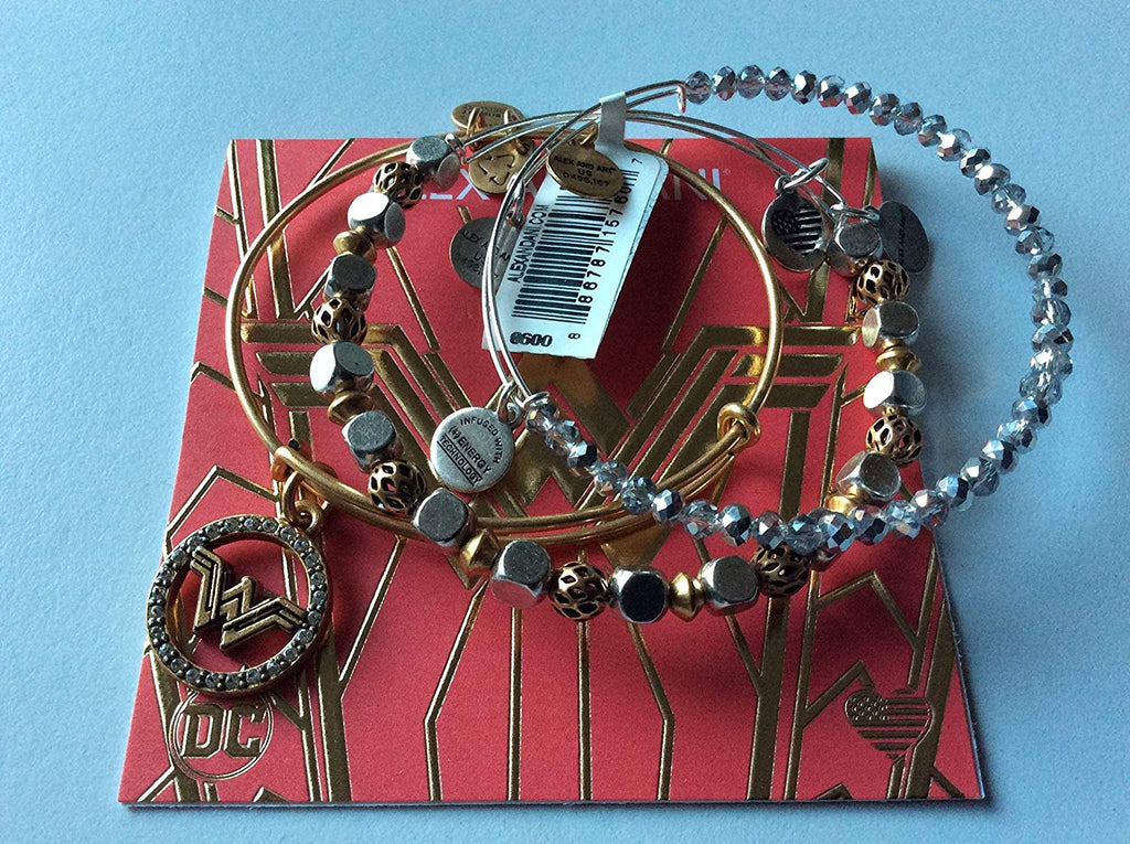 Alex and Ani Wonder Woman Crystal Emblem Set of 3 Rafaelian Gold Bangle Bracelet NWTBC
