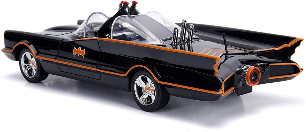 Jada 98625 DC Comics Classic TV Series Batmobile Die-cast Car, 1:18 Scale Vehicle & 3" Batman & Robin Collectible Figurine 100% Metal, Black