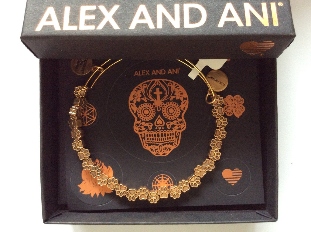 Alex and Ani Paw Print Beaded Bracelet Rafaelian Gold Tag Box Card